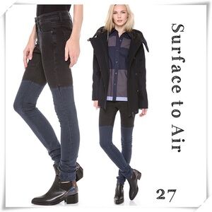 SURFACE to Air Horizontal Mid Rise Two-Tone Super Skinny Jeans